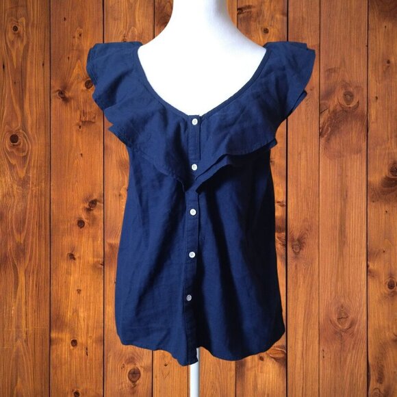Old Navy Women's Small Button Front Blue Sleeveless Ruffle Accent Blouse NEW - Picture 1 of 5